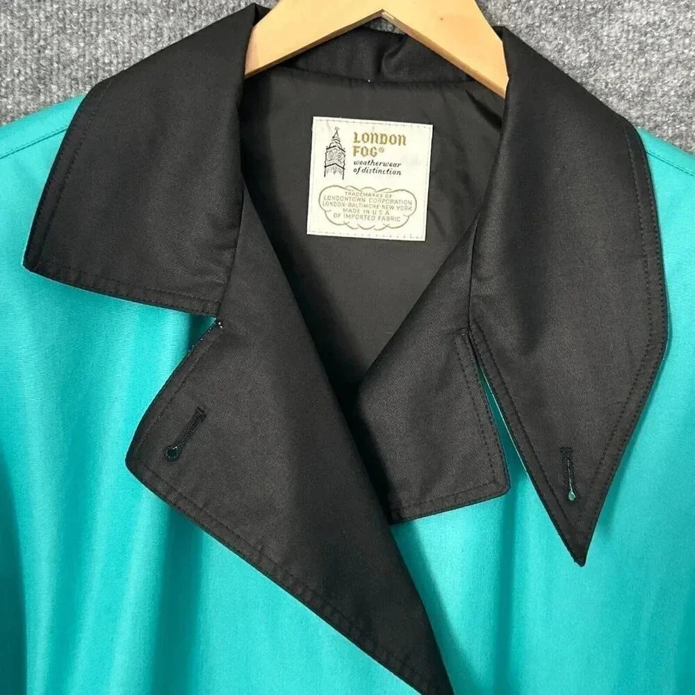 Vintage London Fog Trench Coat Womens L / 14 Teal Bold Double Breasted Jacket - Picture 4 of 16
